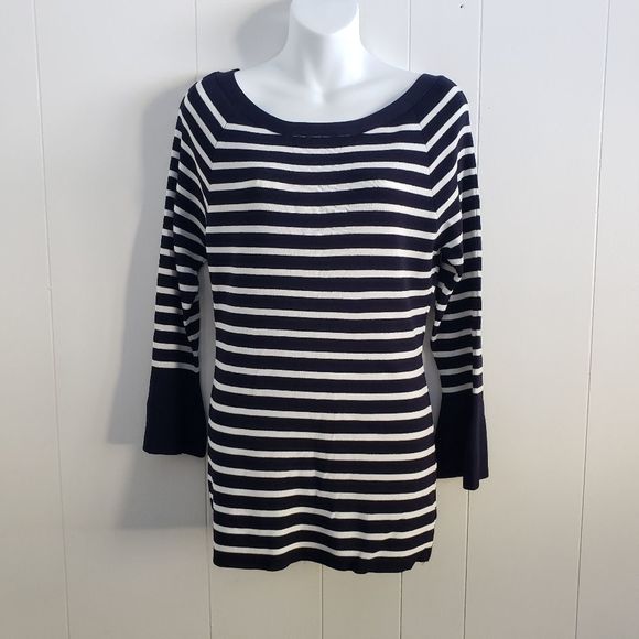Charlie Paige Blue and White Striped Bateau Neck Sweater Top M - Picture 8 of 8